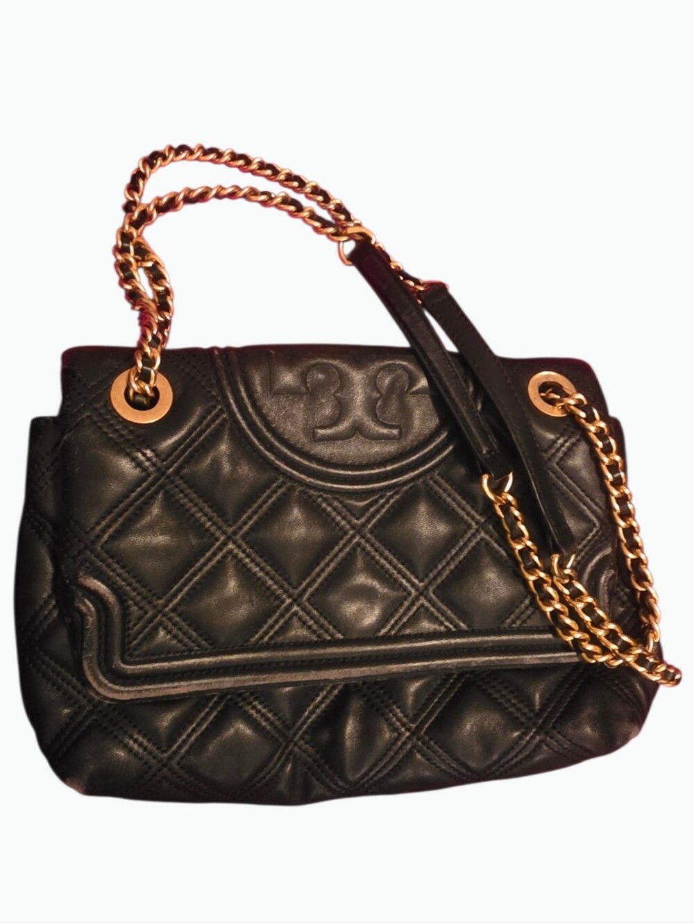 Tory Burch Flemming Soft Shoulder Bag, Convertable Strap. Black Ladies Purse